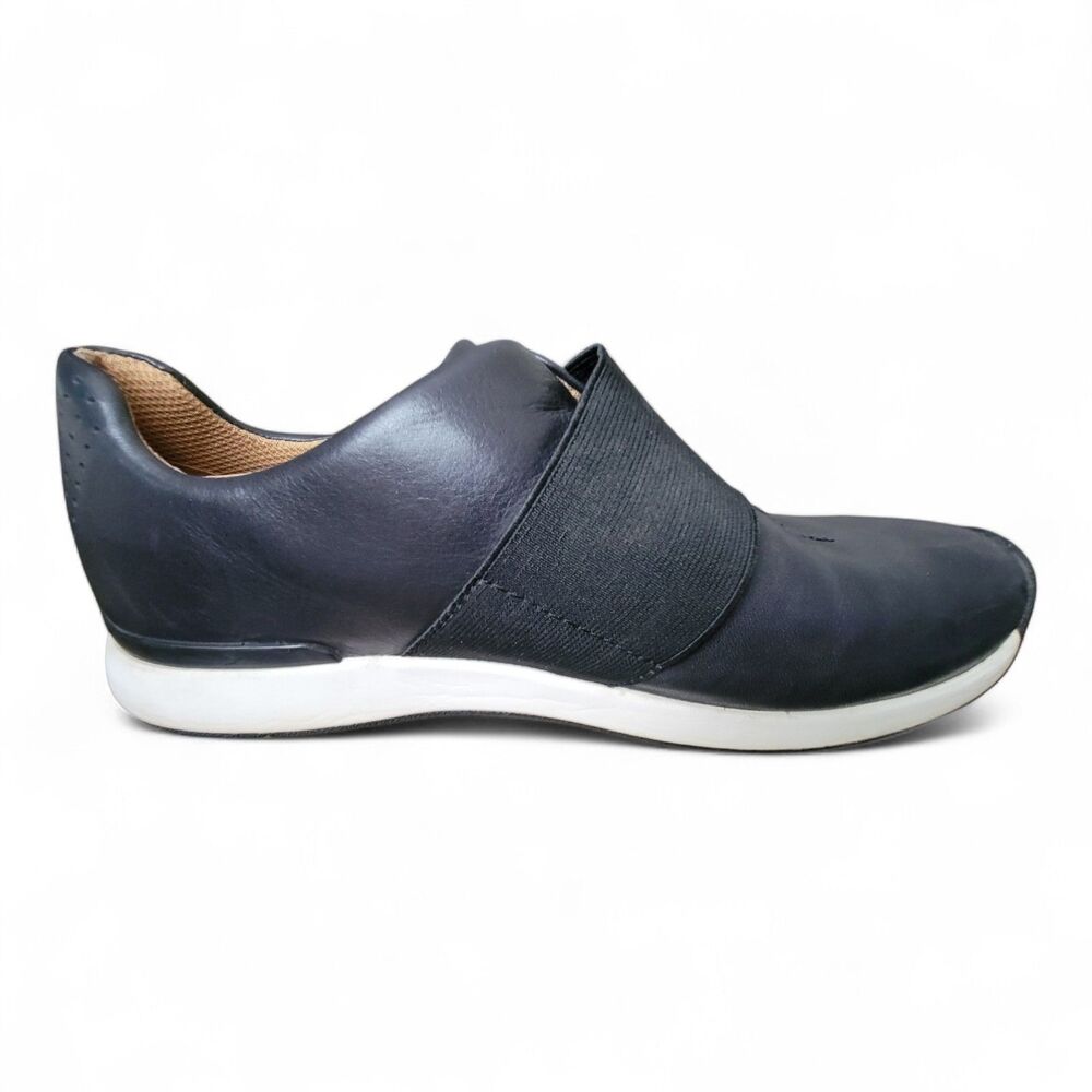 Vionic Codie Women's Leather Sneaker Slip On Black 8 Elastic Band Comfort Casual - Picture 5 of 9
